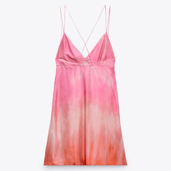Zara Satin Tie Dye Pink & Orange Strappy Slip Dress - Picture 3 of 5